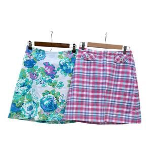 Boden Skirts Plaid A-Line Cotton Preppy Casual Lined floral lot-2 womens 10 EUC